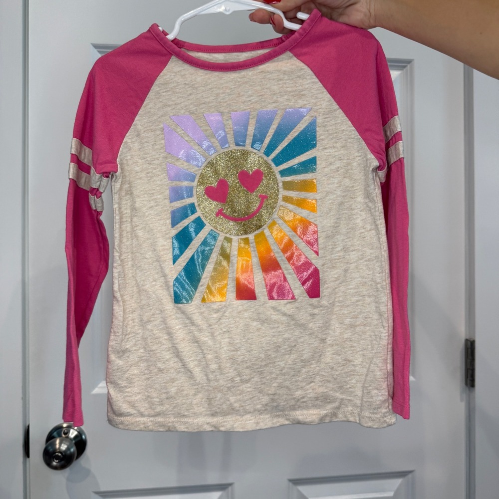 Garanimals Girls Pink Oatmeal Raglan Smiley Face Sun Graphic Tee Size 5T